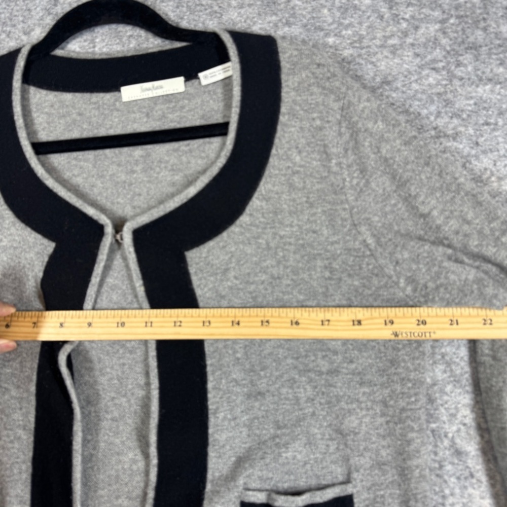 Neiman Marcus Gray Black Cashmere Cardigan Open Front Quiet Luxury Minimalist M - Picture 6 of 14